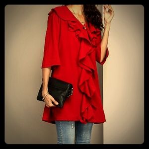 Burgundy Chiffon Rufffle Front Tunic